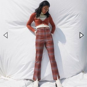 UO Tessa Plaid Notched Cropped Pant